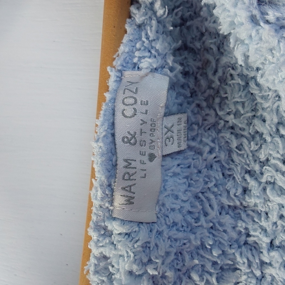 Warm & Cozy Light Blue Popcorn Soft Hoodie Fuzzy Neutral Sz.3X - Picture 7 of 8